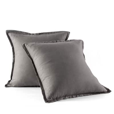WHOLINENS Stone Washed French Linen European Pillow Shams 2 Pcs 26x26 Inches