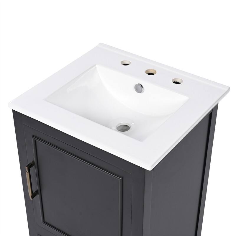 20" Bathroom Vanity with Ceramic Sink Combo, Freestanding Bathroom Storage Cabinet with 1 Door, 1 Storage Drawer and Door Shelf