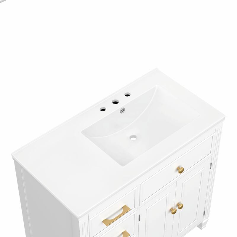 36" Bathroom Vanity with Sink, Ceramic Sink, One Tip-out Drawer, 3 Side Drawers