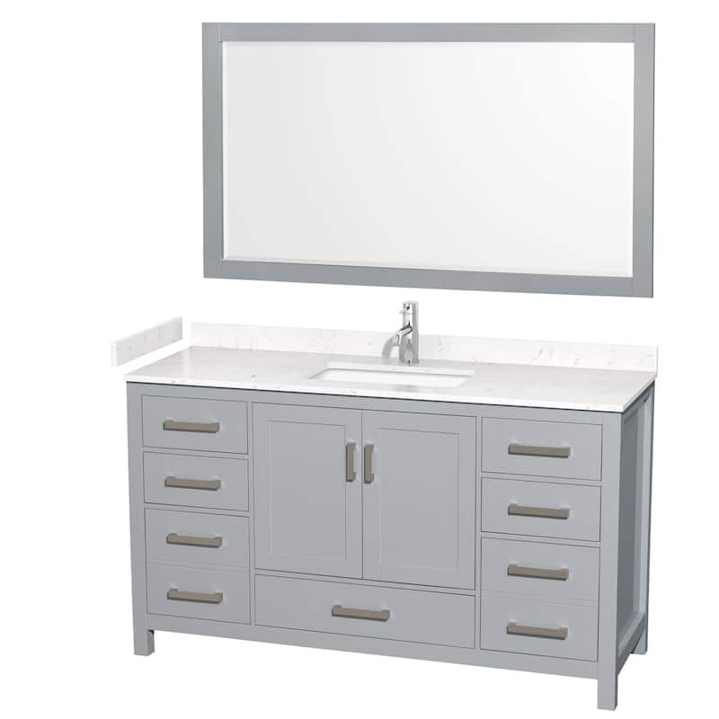 Wyndham Collection Sheffield 60" Single Bathroom Vanity, Carrara - Gray / Carrara Cultured Marble Top / Brushed