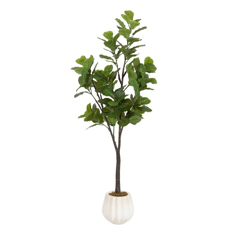 Kate and Laurel Fidmont Faux Fiddle Fig Tree - 6ft - Distressed White