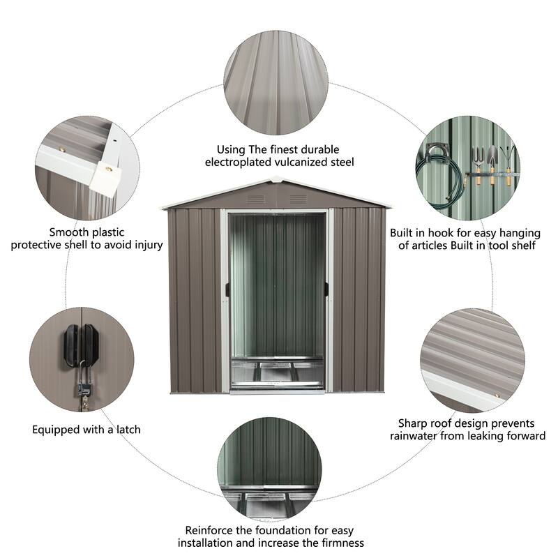 GDF Studio - Glissade Outdoor Metal Storage Shed with Galvanized Steel Panels and Sliding Doors