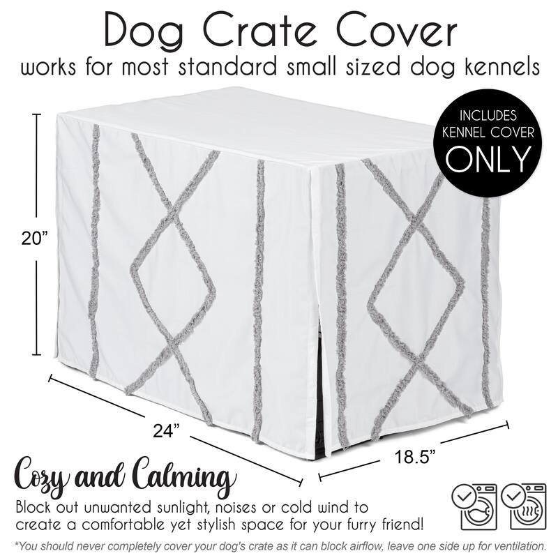 Sweet Jojo Designs Boho Bohemian Dog Crate Kennel Cover 24in. Grey and White Farmhouse Shabby Chic Modern Tuft Tufted Cotton