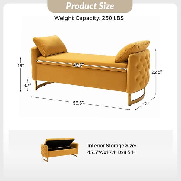 dimension image slide 2 of 5, Robert Modern Upholstered Flip Top Storage Bench with Two Pillows by HULALA HOME