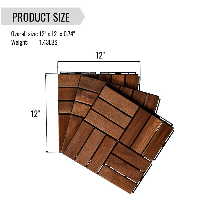 12"x12" Square Wood Interlocking Flooring Tiles Pack of 10/20/30