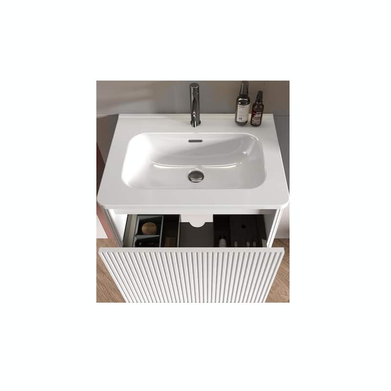 24" Striped Soft White Wall-Mounted Bathroom Vanity