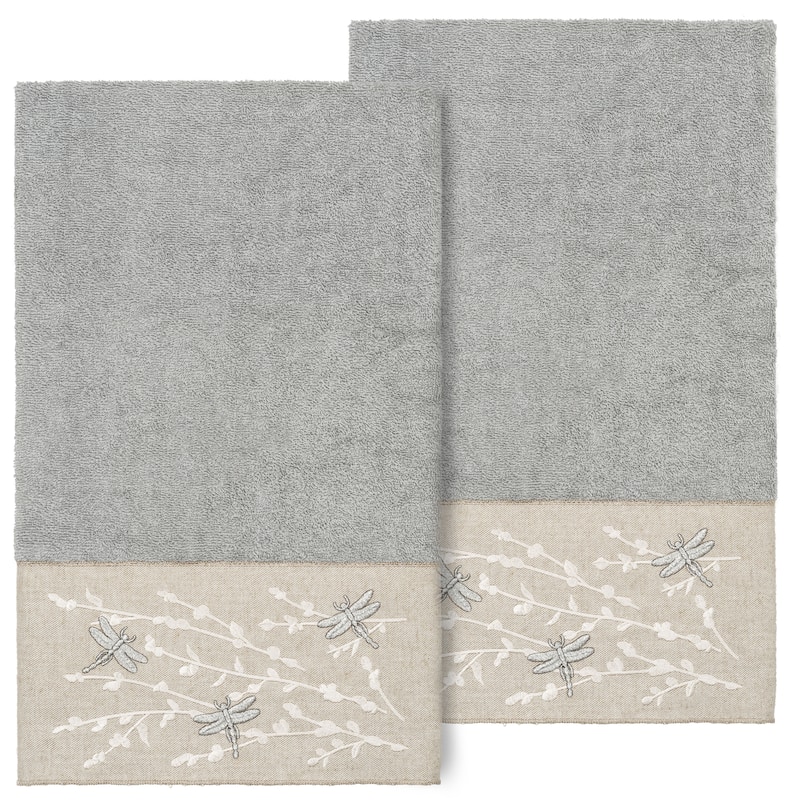 Authentic Hotel and Spa 100% Turkish Cotton Braelyn Embellished Bath Towel - Light Gray
