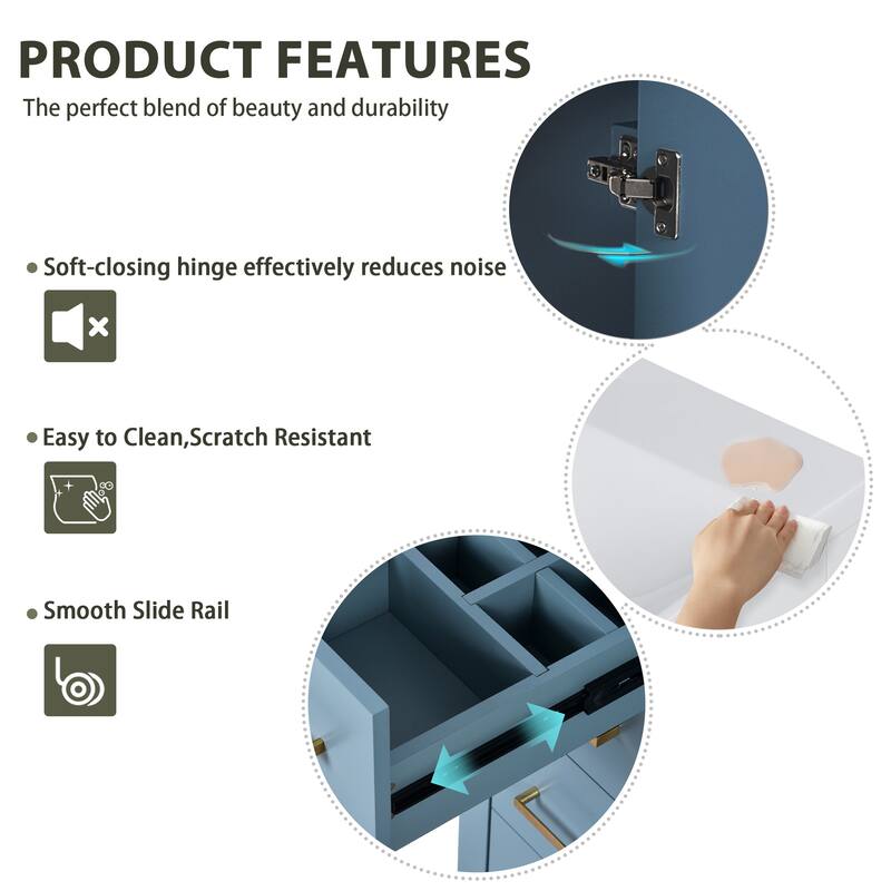 30" Modern Bathroom Vanity Combo with Ceramic Sink, Solid Wood Frame, 3 Drawers, Storage Cabinet