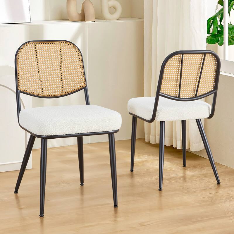 Upholstered Rattan Dining Chairs Set of 2 Side Chair - 33.86"H x 18.9"W x 22.83"D
