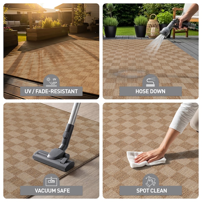 World Rug Gallery Checkered Indoor/Outdoor Flat Woven Area Rug