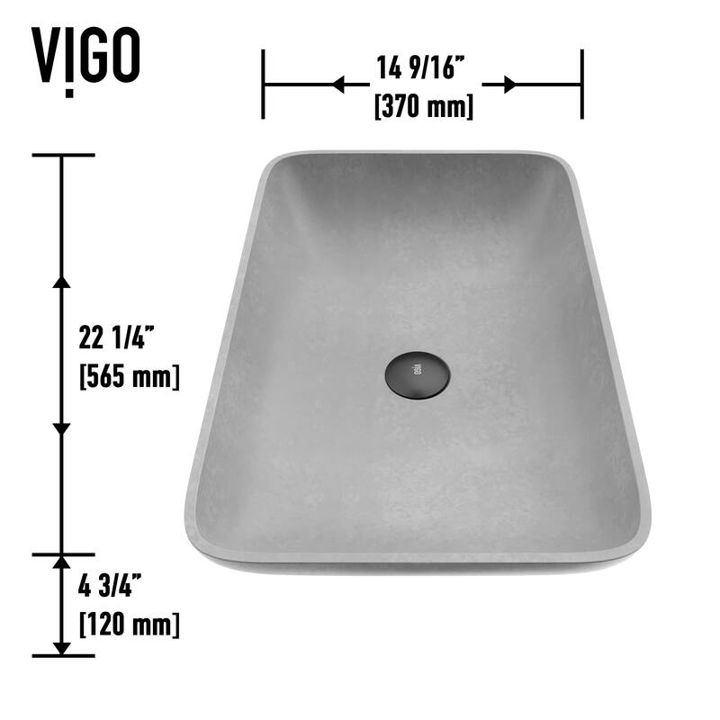 VIGO Lorca 22"L x 15"W x 5"H Concreto Stone Rectangular Bathroom Vessel Sink