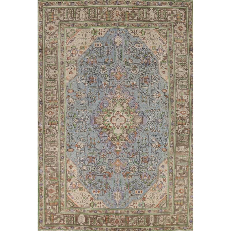 Traditional Tabriz Persian Area Rug Hand-Knotted Geometric Wool Carpet - 6'7"x 9'10"