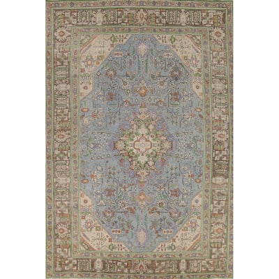 Traditional Tabriz Persian Area Rug Hand-Knotted Geometric Wool Carpet - 6'7"x 9'10"