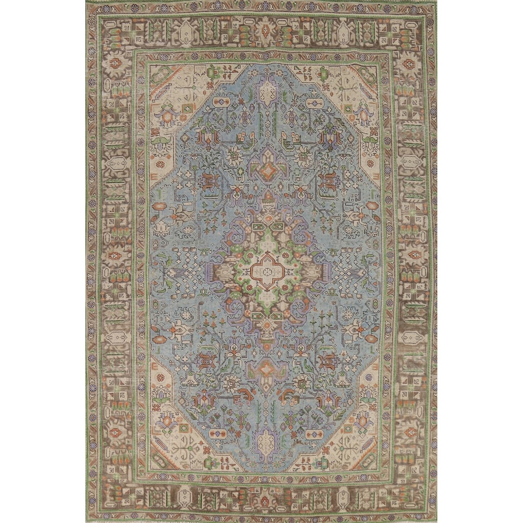 Traditional Tabriz Persian Area Rug Hand-Knotted Geometric Wool Carpet - 6'7"x 9'10"