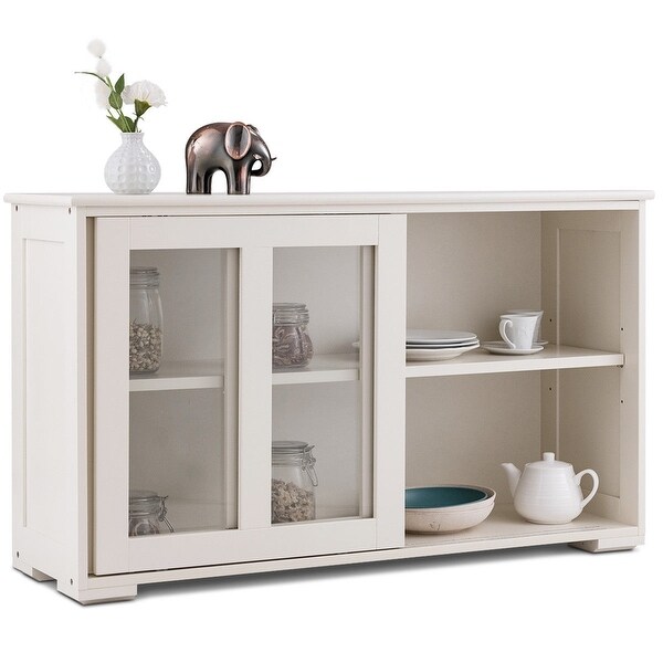 Costway Storage Cabinet Sideboard Buffet Cupboard Glass Sliding Door - See Details