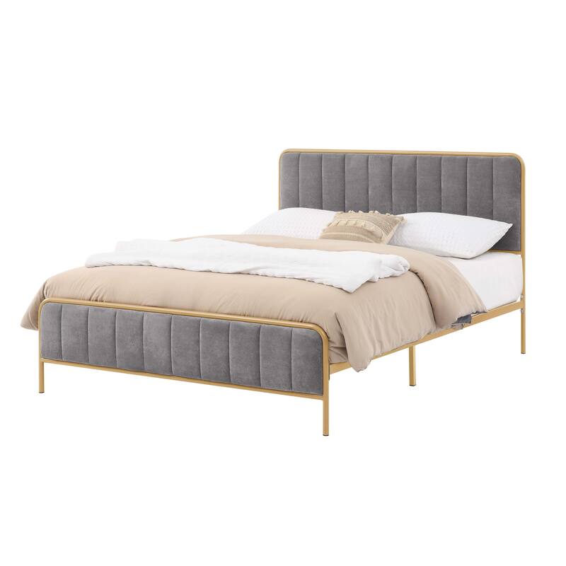 Queen Upholstered Bed Frame with Tufted Headboard