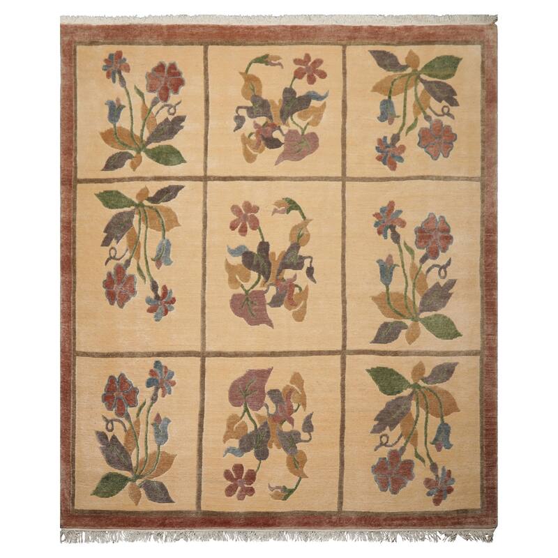 8'1''x9'8'' Hand Knotted Wool Ivory Tibetan Plush Pile Mikhaelian Rug - 8' 1'' x 9' 8'' - 8' 1'' x 9' 8''