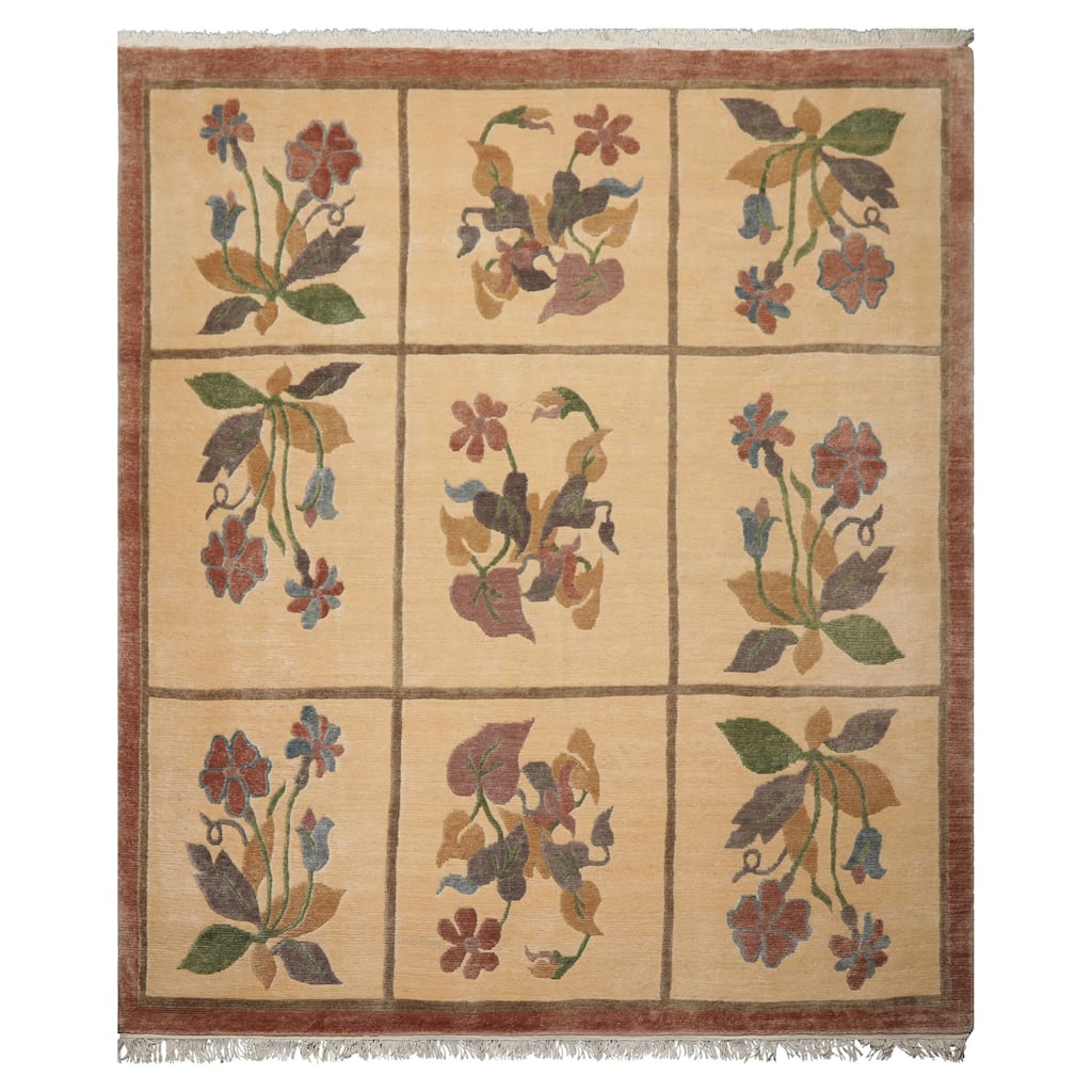 8'1''x9'8'' Hand Knotted Wool Ivory Tibetan Plush Pile Mikhaelian Rug - 8' 1'' x 9' 8''