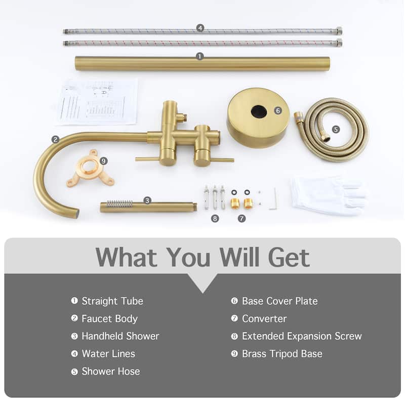 46"H Double Handle Floor Mounted Freestanding Tub Filler with Handheld Shower