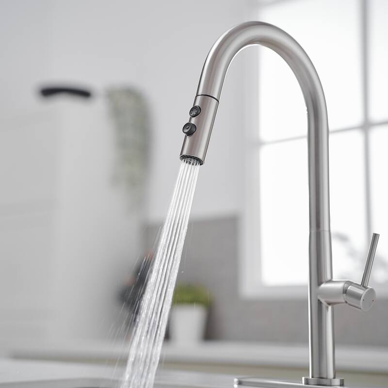 WIZ Single Handle Pull Down Sprayer Kitchen Faucet in Brushed Nickel