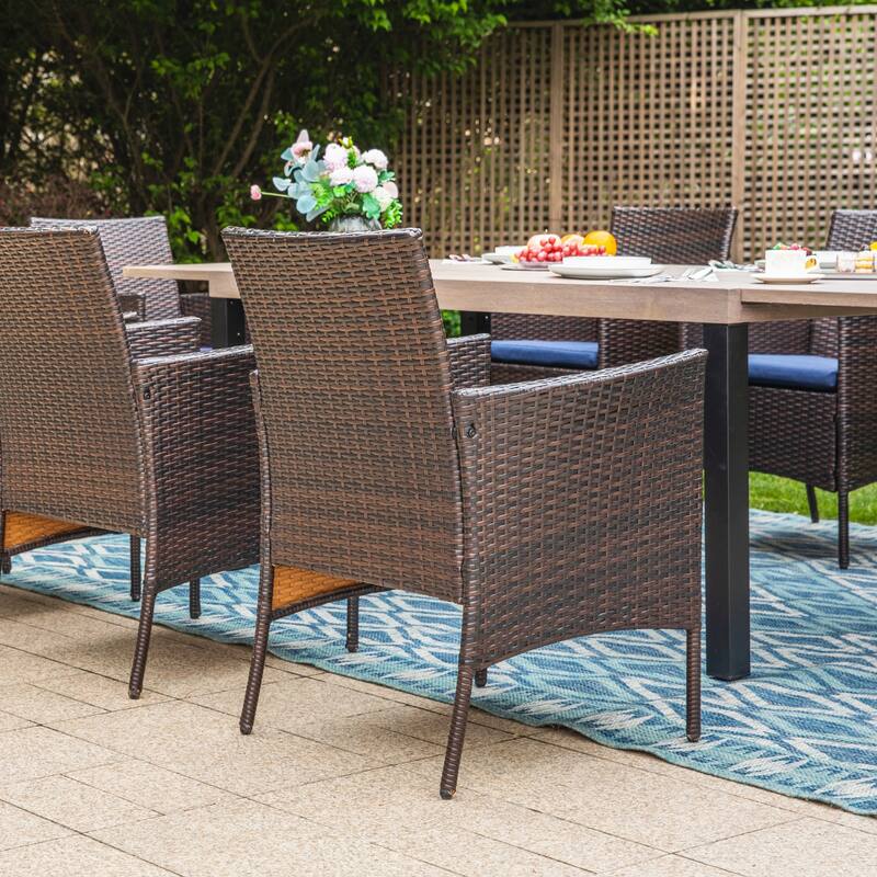 7/9-piece Patio Dining Set, Expendable Rectangular Outdoor Dining Table with Rattan Chairs