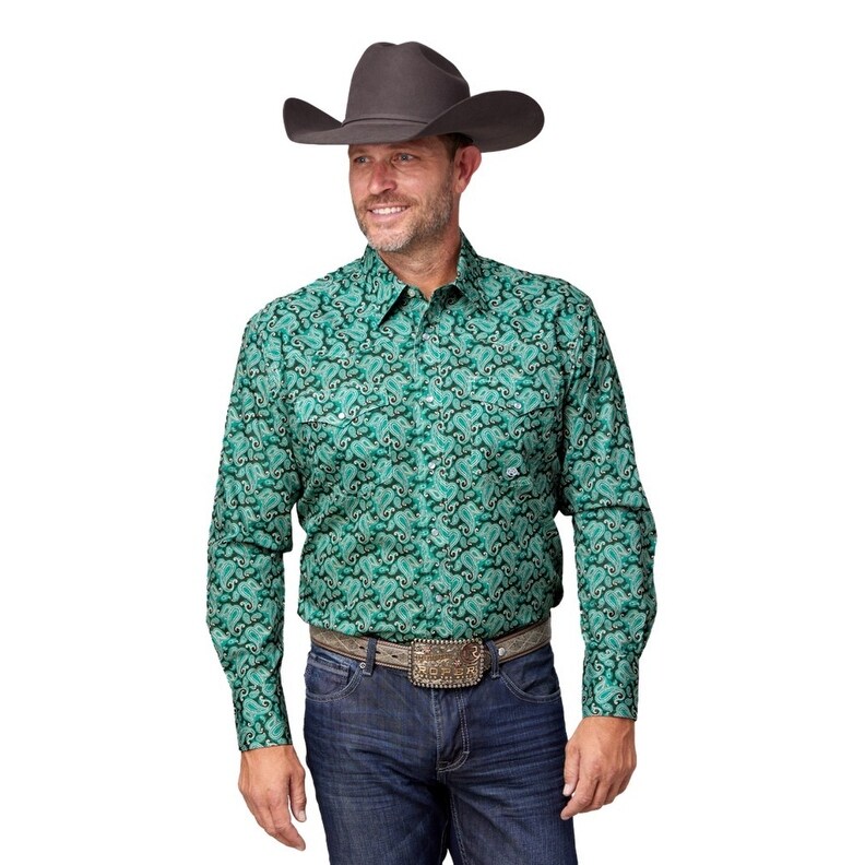 mens green paisley dress shirt Dark Green Paisley Dress Shirt 3XL main image 1