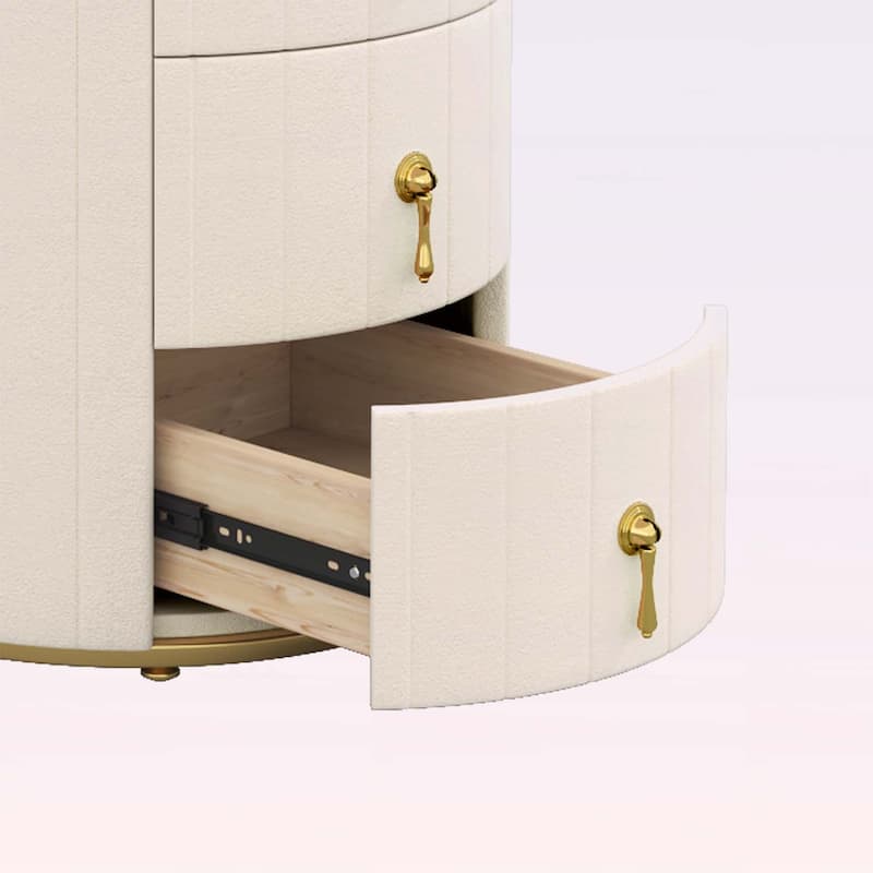 Round Nightstand with 3 Drawers,Metal Handles,Marbling Sticker Top for Bedroom