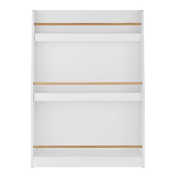 slide 2 of 17, Danya B. Steiner White 3-Tier Kids Book or Magazine Storage Freestanding Bookcase with Contrasting Wood-Toned Rods