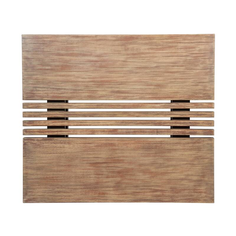 Hida 33 Inch Outdoor Patio Coffee Table, Grooved Top, Brown Eucalyptus Wood