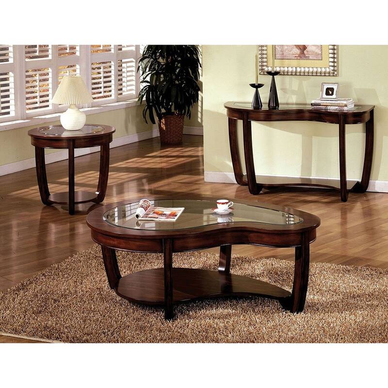1pc Sofa Table Open Bottom Shelf Glass Insert Top