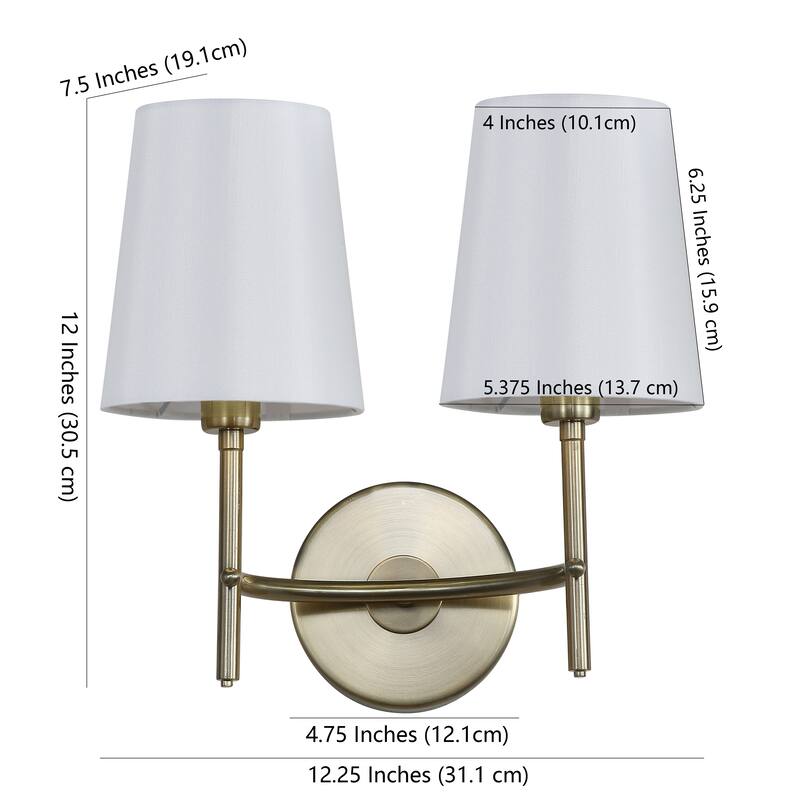 SAFAVIEH Lighting Gergina Two Light Led Wall Sconce - 12.3"x7.5"x12" - Brass/White Shade - 12Wx8Dx12H