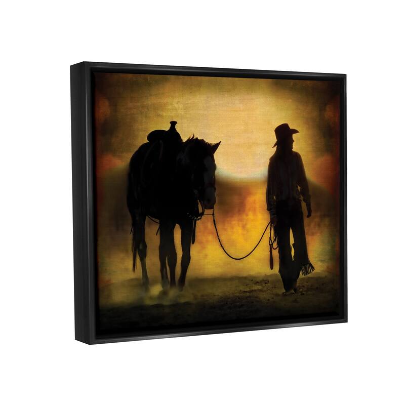Stupell Cowgirl & Horse Silhouette Framed Floater Canvas Wall Art Design by PBurchettePhoto