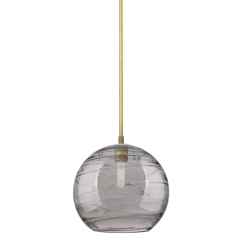 Innovations Lighting 434-1S-12-12 Crown Point Pendant Crown Point 12" - Brushed Brass / Light Smoke Deco Swirl