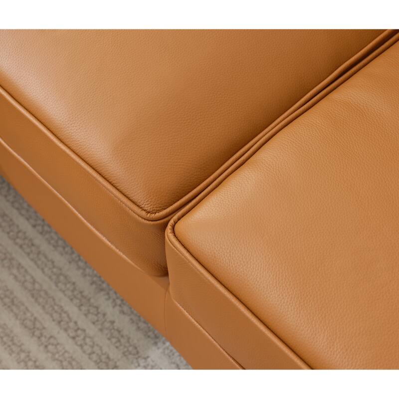 94.5" Genuine Leather L-Shaped Sectional Sofa with Left Chaise Lounge and Modern Design