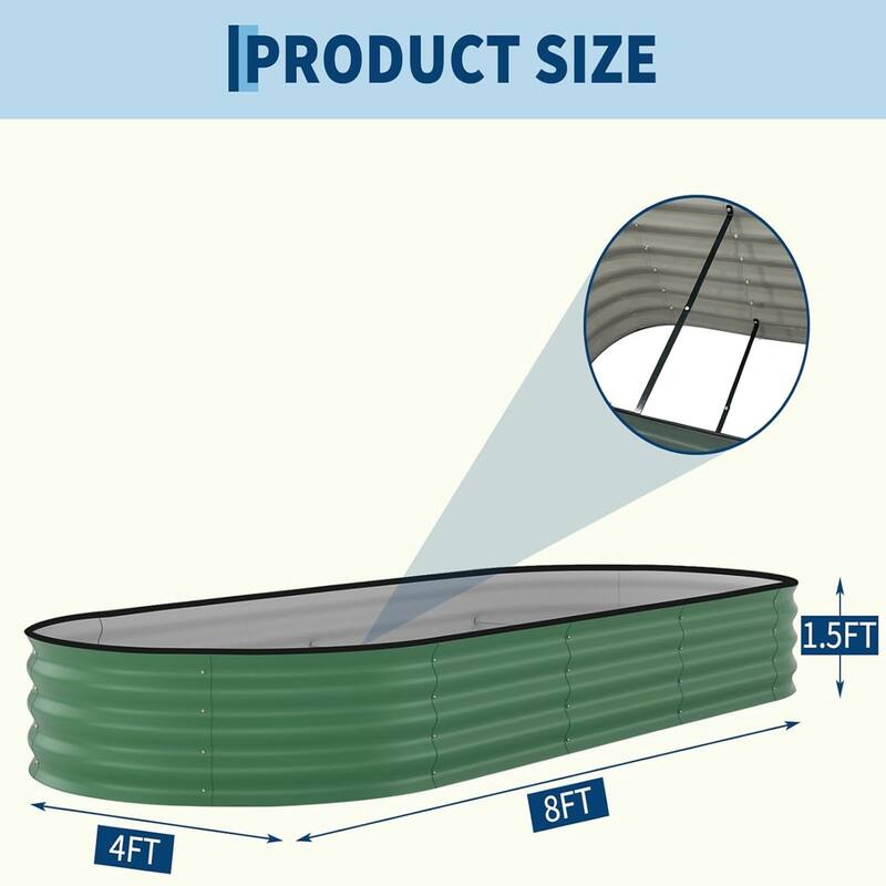 8x4x2FT Galvanized Steel Raised Garden Bed Kit With Anti-cut Strips for Vegetables Herbs and Flowers Green