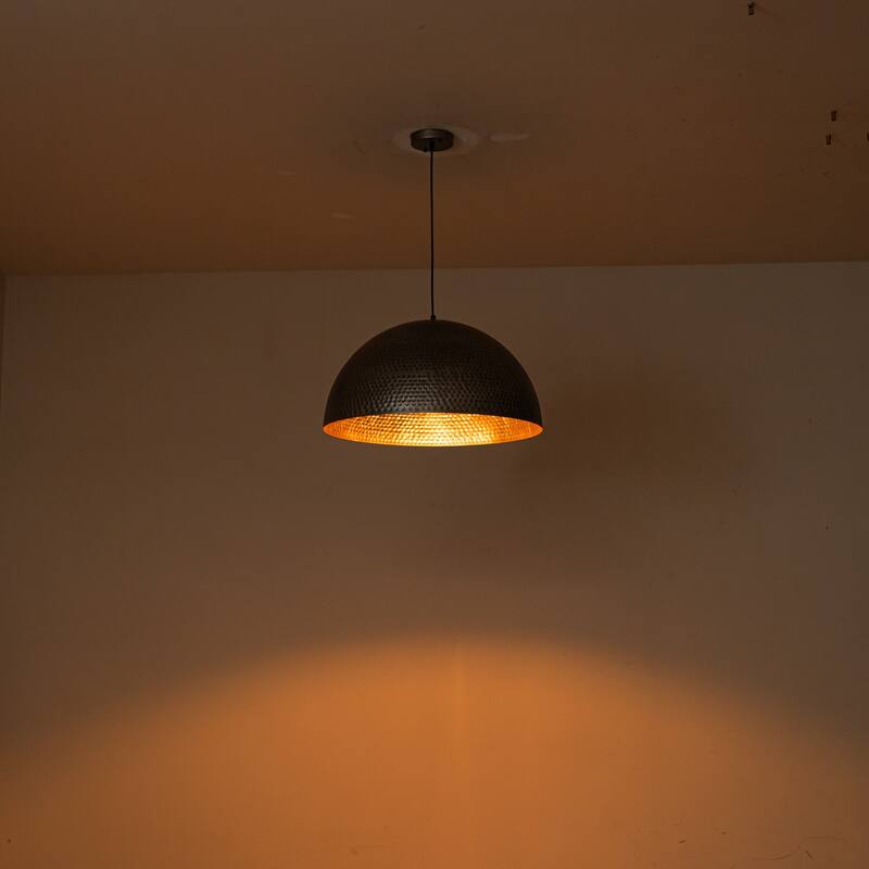 1-Light Industrial Farmhouse Oversized Pendant Gold Leaf Hammered Semi-Sphere Dome Pendant Light for Kitchen Island