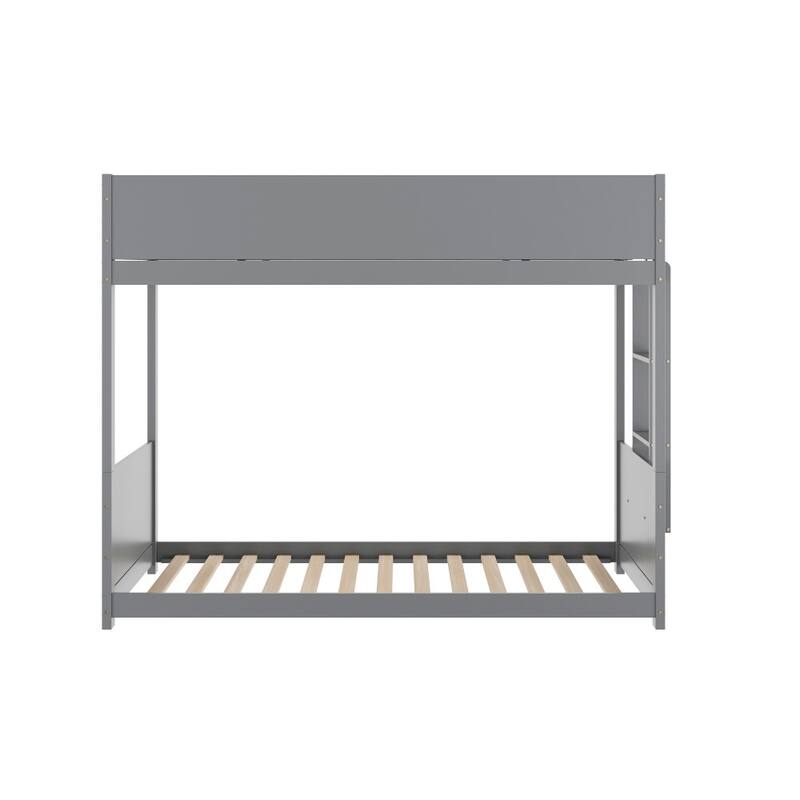 Convertible Solid Wood Bunk Bed Frame for Kids with Ladder, No Box Spring Needed