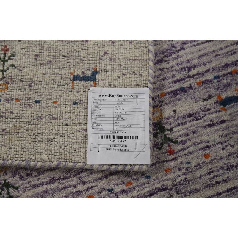 Gabbeh Indian Runner Rug Hand-Knotted Modern Purple Wool Carpet - 2'5" x 9'6"