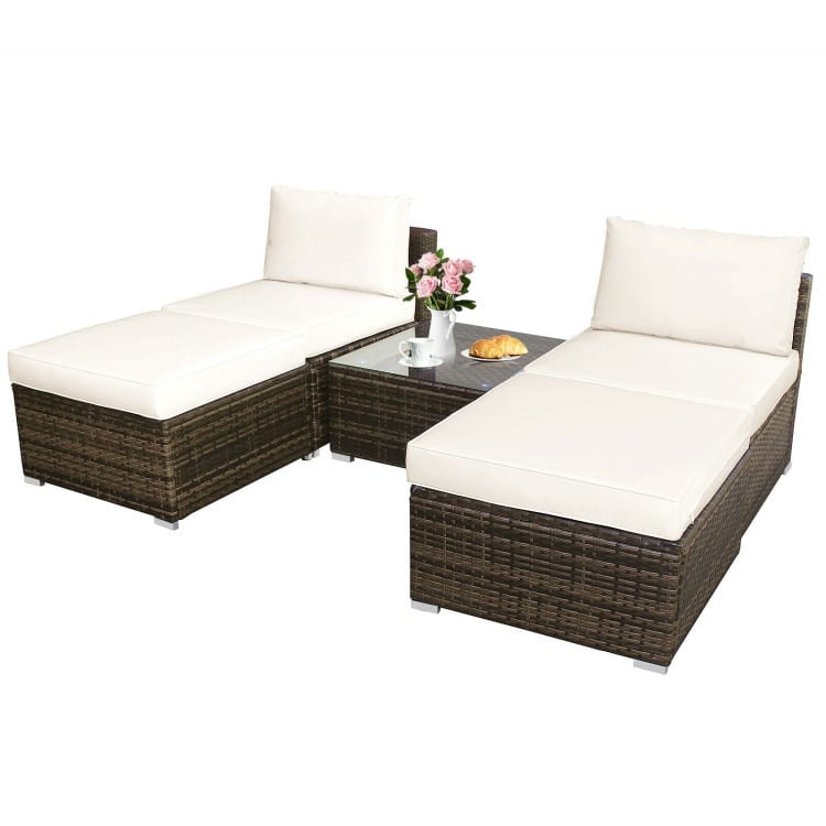 5 Pieces Wicker Lounge Chair Set with Washable Zippered Cushions - 26" x 26" x 13.5" (L x W x H)