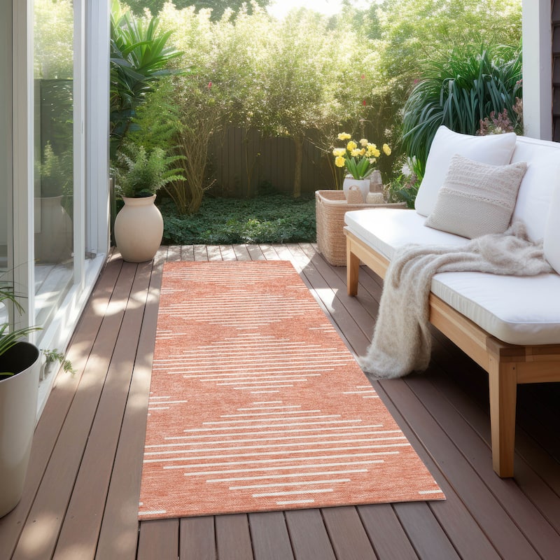 Machine Washable Indoor/ Outdoor Modern Stripe Chantille Rug - Salmon - 2'3" x 7'6"