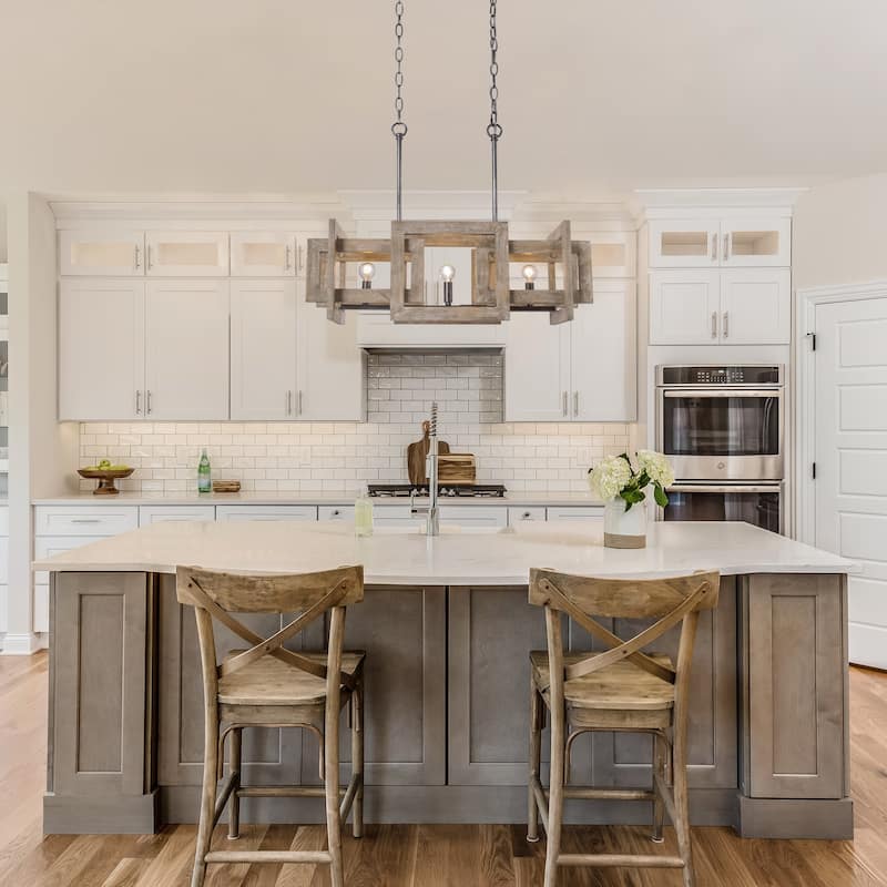Loby Farmhouse 3-Light Solid Wood Small Chandelier Rustic Linear Kitchen Island Pendant Light - W 22" x D 9" x H 9"