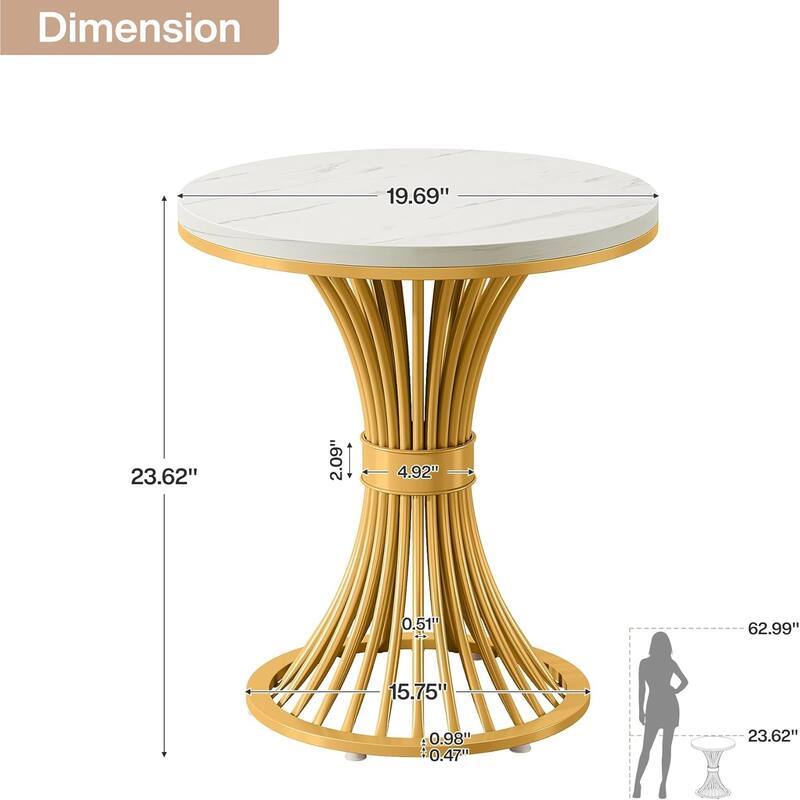Modern Faux Marble Round End Table for Living Room, Bedroom, Sofa Side, White & Gold