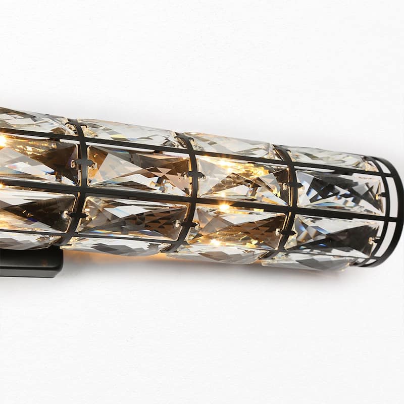 Dana Modern Linear Black Crystal 3-Light Chandelier Cylinder Wall Sconce for Dining Room