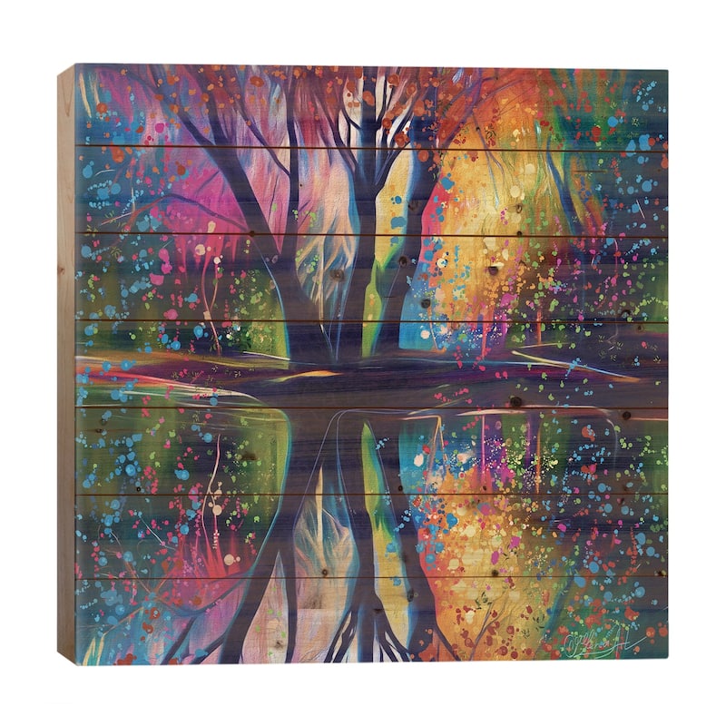 Happiness Is In The Air Amor Fati Print On Wood by OLena Art - Multi-Color - 26x26x1.5