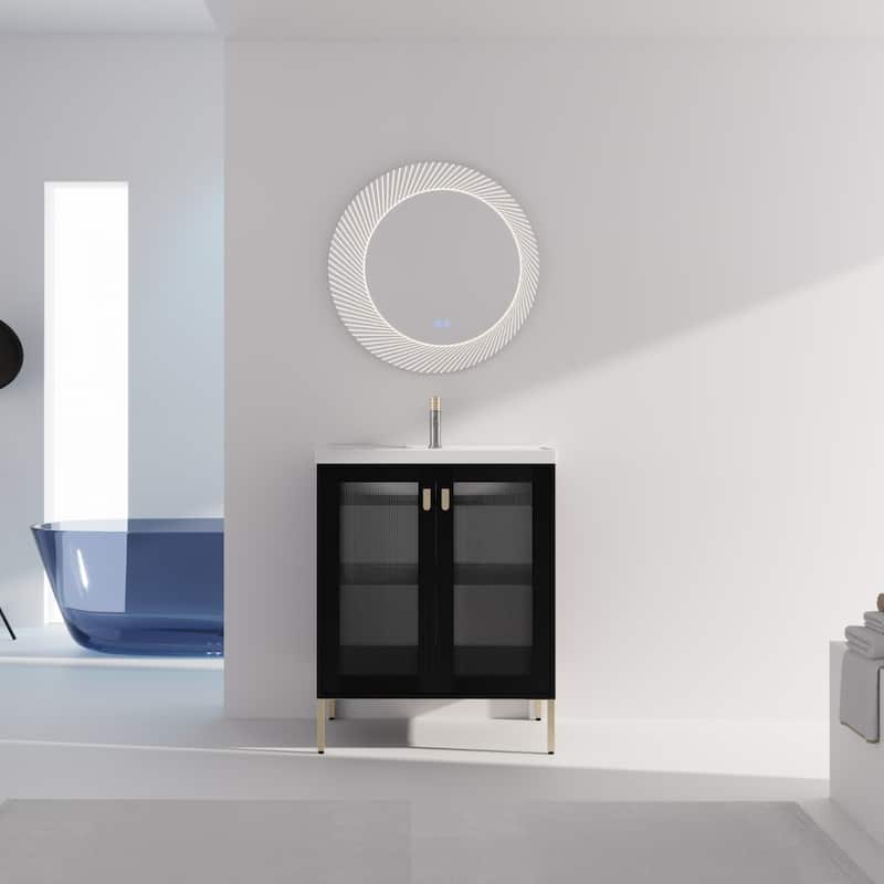 GDFStudio - Eliana Modern Freestanding Bathroom Vanity with Soft-Close Doors and Ceramic Sink - Black Chestnut - 28 Inch