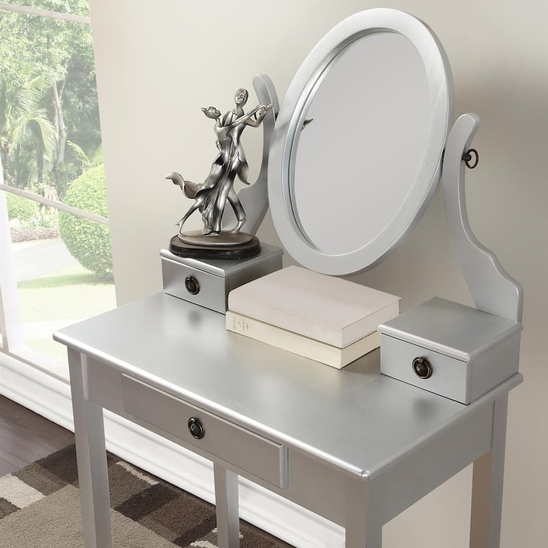 Wood Makeup Vanity Table and Stool Set