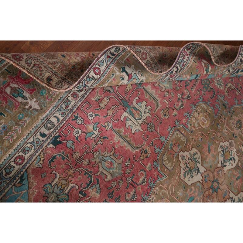 Pink Tabriz Persian Vintage Area Rug Handmade Wool Carpet - 9'11" x 13'4"