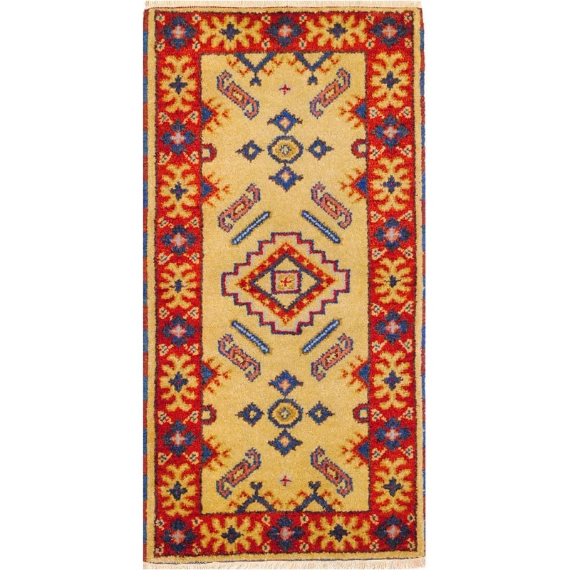 Handmade Kazak Wool Rug (India) - 2' x 4' - 2' x 4' - Gold/Rust