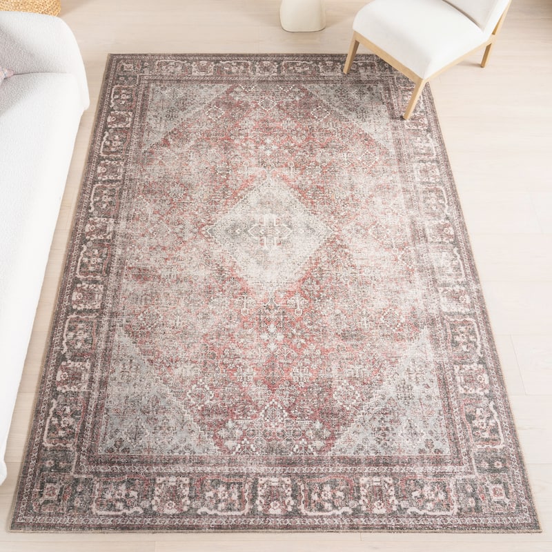 Nuloom Hillstone Collection Traditional Vintage Medallion Area Rug - 4' x 6' - Maybelle Burgundy - Rectangle