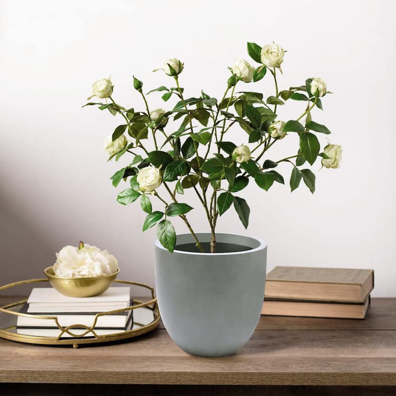 Tapered Round MgO Planter, Indoor and Outdoor - small - Light Grey